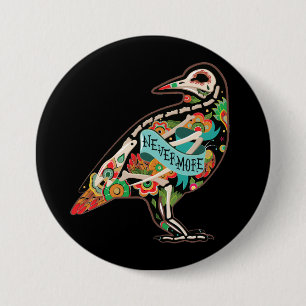 Badge Rond 7,6 Cm Plus jamais crâne Raven de sucre