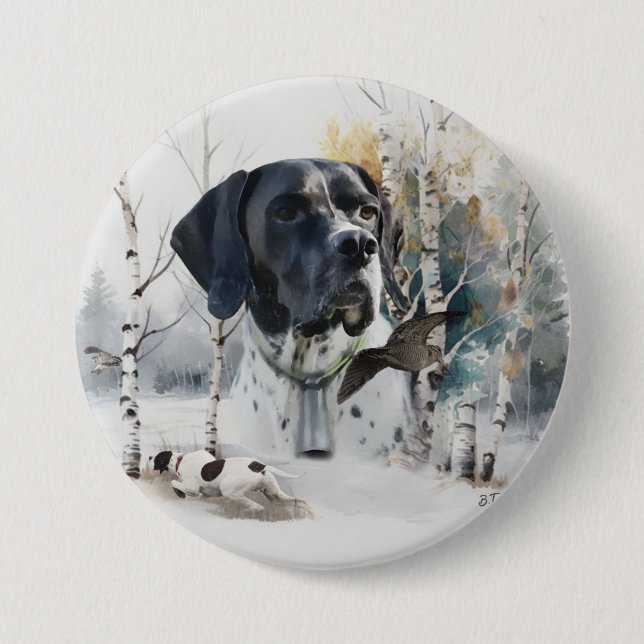 Badge Rond 7,6 Cm Pointer Anglais , Saison de chasse au bécasseau ,  (Devant)