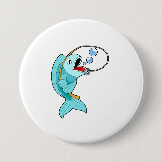 Badge Rond 7,6 Cm Poisson avec canne à pêche (Devant)