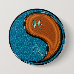 Badge Rond 7,6 Cm Poissons & Chien de Bois