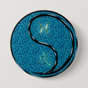 Badge Rond 7,6 Cm Poissons & Chien d'Eau