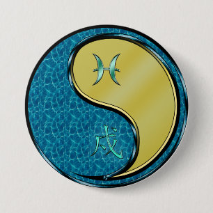 Badge Rond 7,6 Cm Poissons & Chien Métal