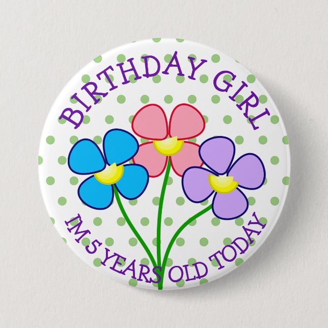 Badge Rond 7,6 Cm Polka Pootté Bouton fille anniversaire anniversair (Devant)