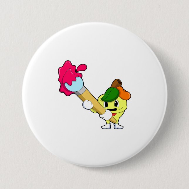 Badge Rond 7,6 Cm Pomme comme Peintre avec pinceau (Devant)
