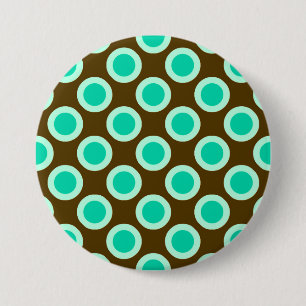 Badge Rond 7,6 Cm Pots cerclés rétro, marron et turquoise