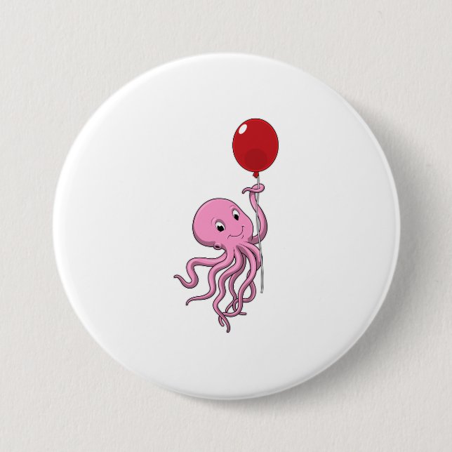 Badge Rond 7,6 Cm poulpe avec ballon (Devant)