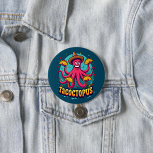 Badge Rond 7,6 Cm Poulpe de dessin animé drôle de taco jeu de mots s
