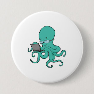 Badge Rond 7,6 Cm Poulpe Ordinateur portable