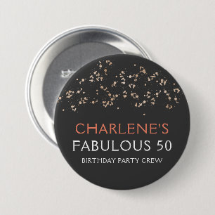 Badge Rond 7,6 Cm Poussière d'or sur Black Fabulous 50 fête d'annive