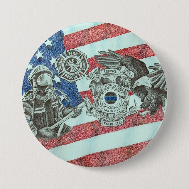 Badge Rond 7,6 Cm Premier répondeur patriotique (Devant)