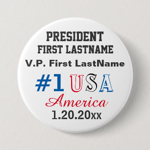Badge Rond 7,6 Cm Président Vice-président Nom Inauguration