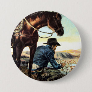 Badge Rond 7,6 Cm Prier Cowboy