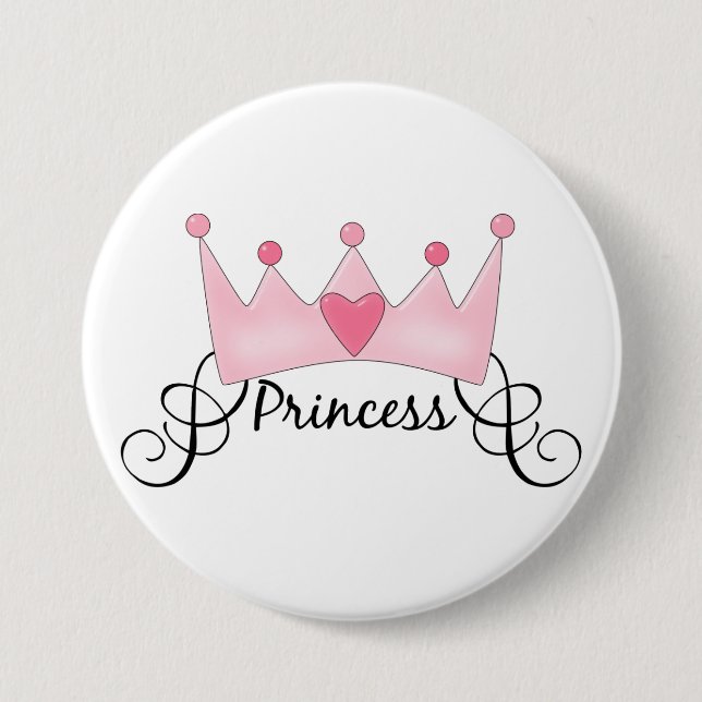 Badge Rond 7,6 Cm Princesse Avec Couronne - Personnalisable (Devant)