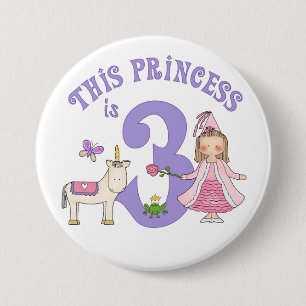 Badge Rond 7,6 Cm Princesse Unicorn 3e anniversaire