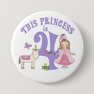 Badge Rond 7,6 Cm Princesse Unicorne 4 Anniversaire