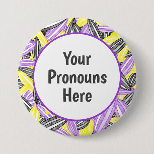 Badge Rond 7,6 Cm PRONONOUNS Fierté non binaire Abstraite Fleur Zen 