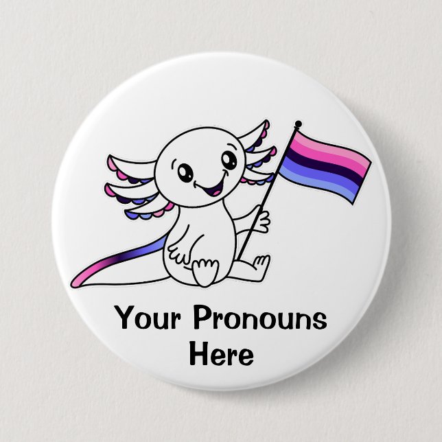 Badge Rond 7,6 Cm PRONONOUNS Symte Axolotl Omnisexual Pride drapeau  (Devant)