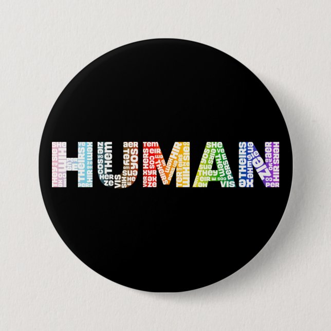 Badge Rond 7,6 Cm Pronouns humains Neopronouns Progrès Pride Arc-en- (Devant)