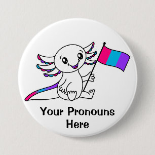 Badge Rond 7,6 Cm PRONOUNS mignon Axolotl avec drapeau Androgyne Pri