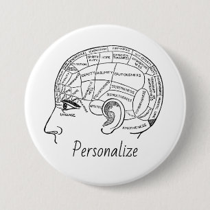 Badge Rond 7,6 Cm Psychologie vintage phréologie psychiatrie cerveau