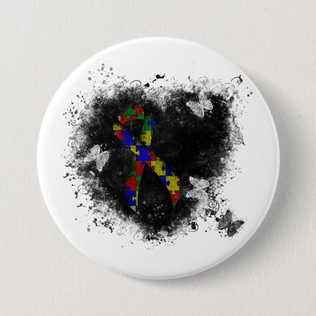 Badge Rond 7,6 Cm Puzzle Ruban Grunge Heart (Devant)