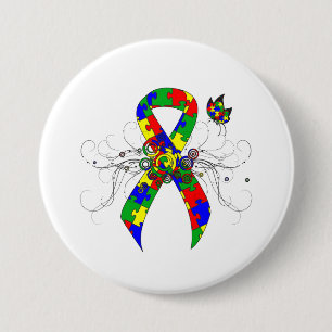 Badge Rond 7,6 Cm Puzzle Ruban papillon