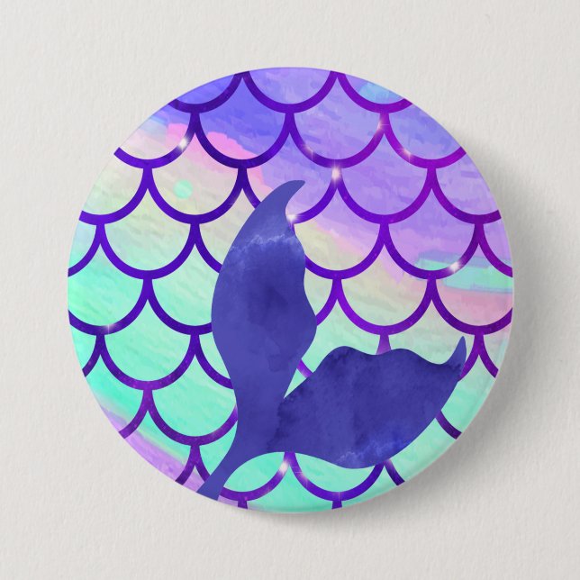Badge Rond 7,6 Cm Queue de sirène pourpre (Devant)
