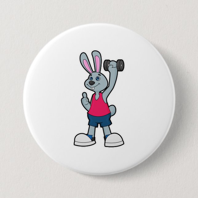 Badge Rond 7,6 Cm Rabbit à Fitness avec Dumbbell (Devant)