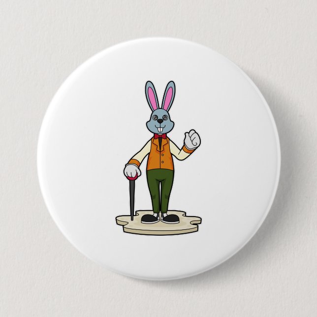 Badge Rond 7,6 Cm Rabbit en Gentleman avec canne (Devant)
