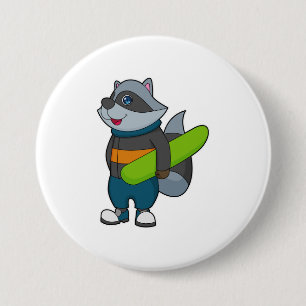 Badge Rond 7,6 Cm Racoon as Snowboarder avec snowboard
