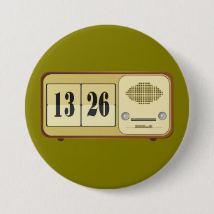 Badge Rond 7,6 Cm Radio Réveil à Bascule Rétro