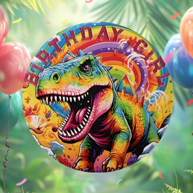 Badge Rond 7,6 Cm Rainbow dinosaure heureux anniversaire fille (Rainbow Dinosaur Happy Birthday Girl Button - Fun & Cute!

—)