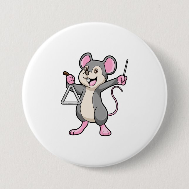 Badge Rond 7,6 Cm Rat à Musique avec Triangel (Devant)