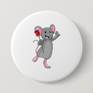 Badge Rond 7,6 Cm Rat avec fleur Rose