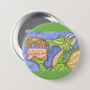 BADGE ROND 7,6 CM RÉCOLTE D'INCENDIE DRAGON ÉCLAIRANT LES BOUGIES D'