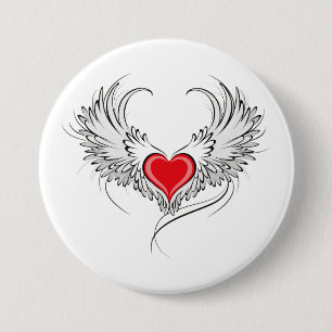Badge Rond 7,6 Cm Red Angel Coeur avec ailes