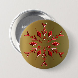 Badge Rond 7,6 Cm Red Christmas Stars on Gold