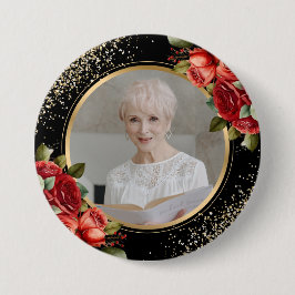 Badge Rond 7,6 Cm Red Roses Black Gold Photo