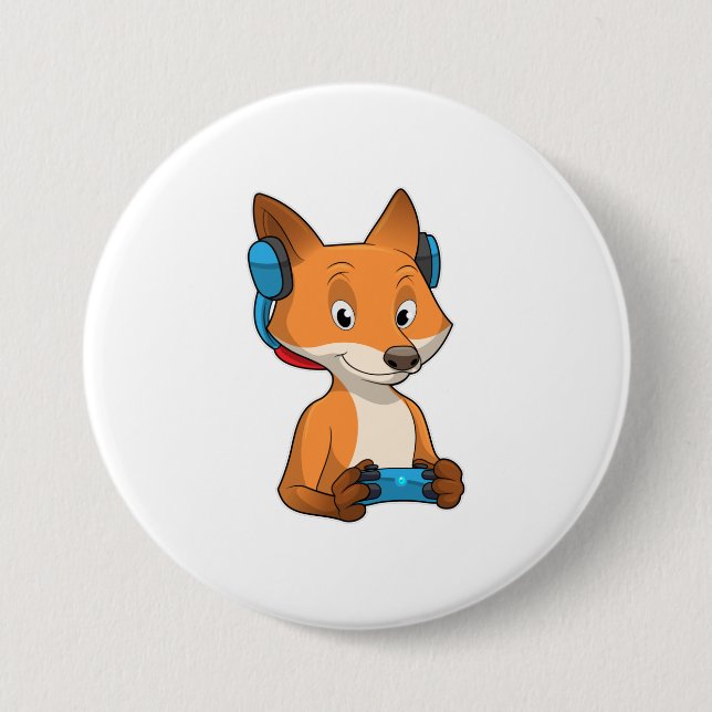 Badge Rond 7,6 Cm Renard comme joueur avec Joystick (Devant)