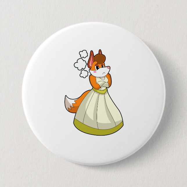 Badge Rond 7,6 Cm Renard comme mariée avec robe Mariage.PNG (Devant)