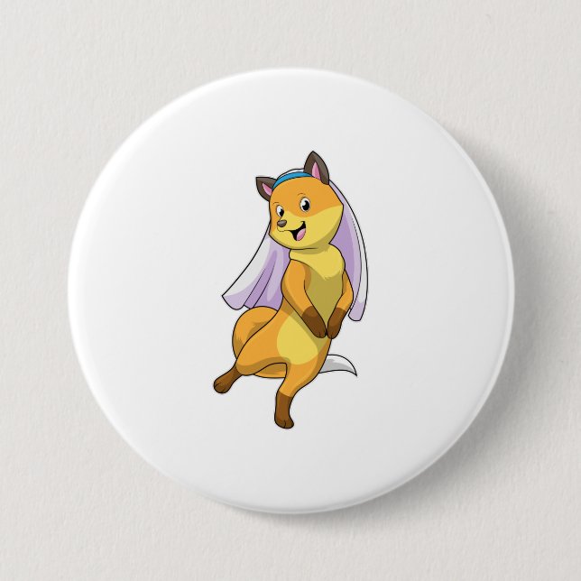 Badge Rond 7,6 Cm Renard marié avec voile (Devant)