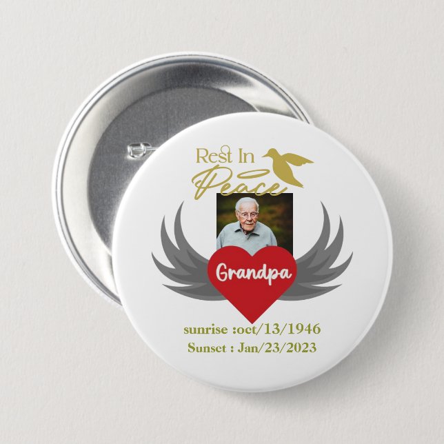 Badge Rond 7,6 Cm Repose en paix, funérailles photo personnalisée, m (Devant & derrière)