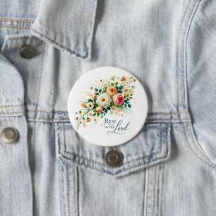 Badge Rond 7,6 Cm Reposez dans le Seigneur floral