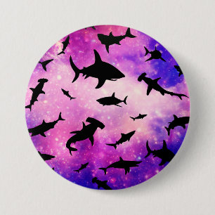 Badge Rond 7,6 Cm requin-poisson noir sur galaxie inclinée Espace