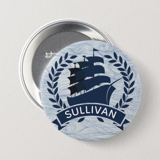 Badge Rond 7,6 Cm Ressacs nautiques du bateau de navigation | (Devant & derrière)