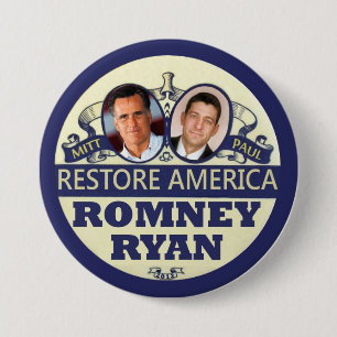 Badge Rond 7,6 Cm Restauration Amérique : Romney et Ryan