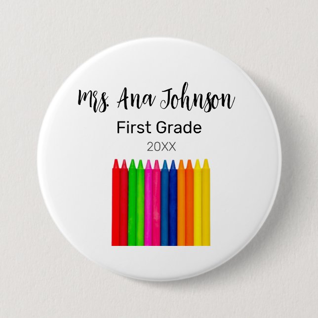 Badge Rond 7,6 Cm Retour à l'école crayons ajouter nom classe année (Devant)