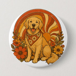 Badge Rond 7,6 Cm Retriever doré groovy des années 70