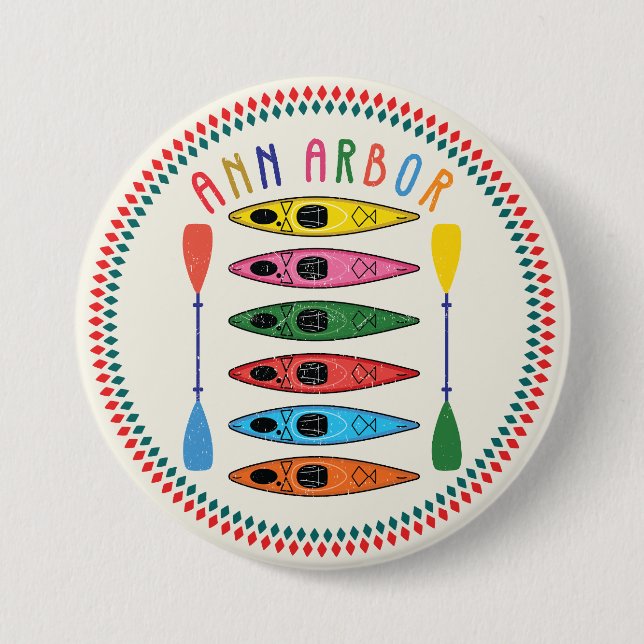 Badge Rond 7,6 Cm Retro Ann Arbor Kayaking (Devant)