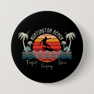 Badge Rond 7,6 Cm Retro Huntington Beach Surf